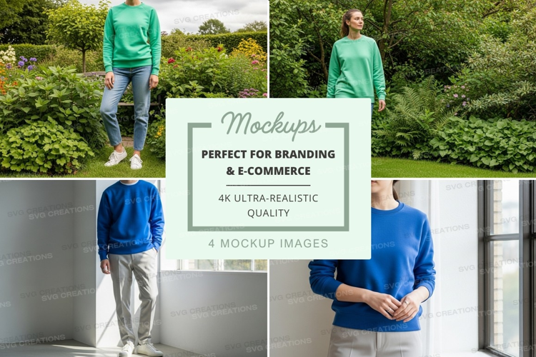 Woman mockup walking in green sweater outdoor urban lifestyl