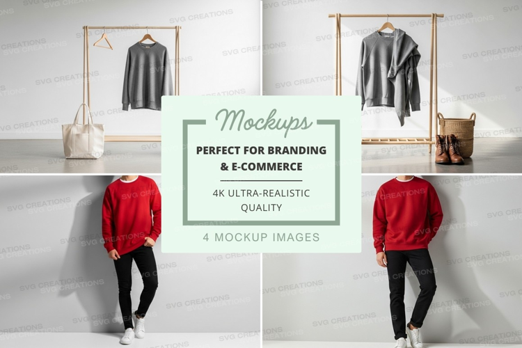 Woman red sweatshirt mockup minimalist clothing display