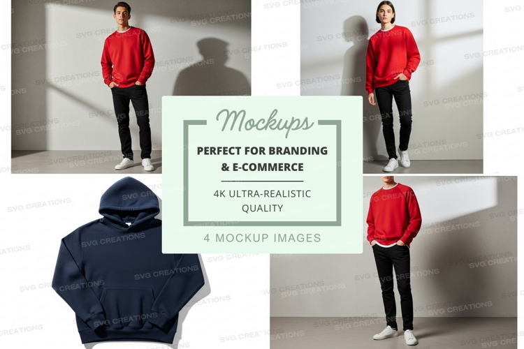 Man red hoodie mockup minimalist studio display