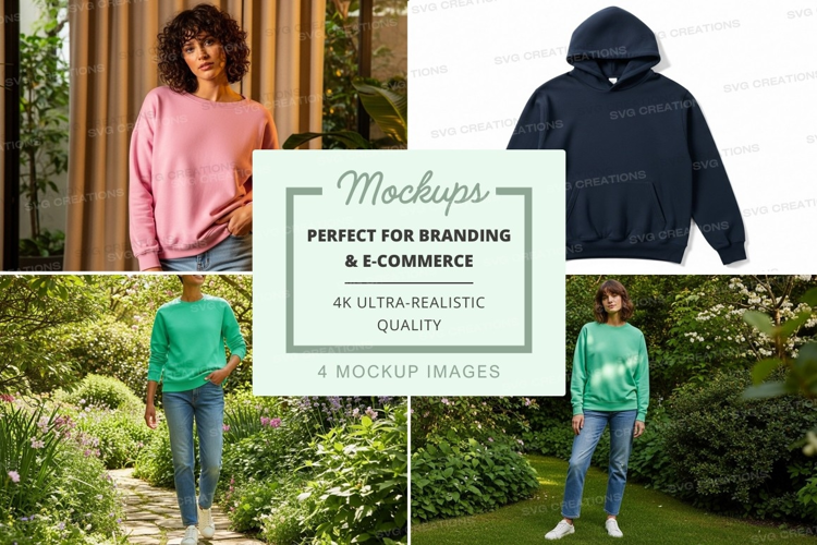 Woman and child hoodie mockup in garden outdoor lifestyle