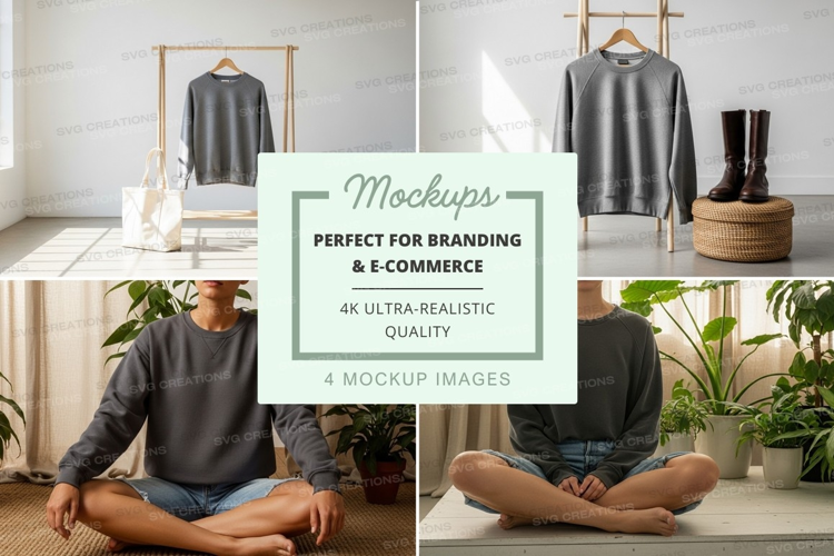 Man meditating in minimalist clothing mockup studio setup