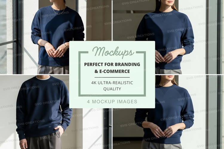 Woman wearing blue sweater mockup indoor minimalist