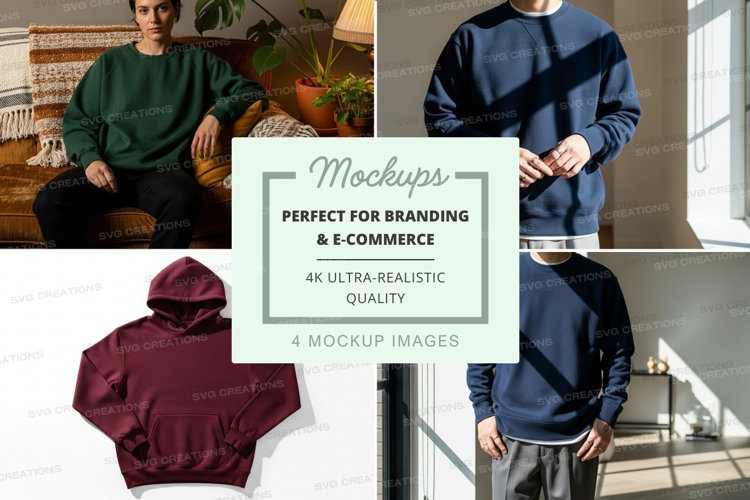 Woman wearing oversized hoodie mockup indoor lifestyle