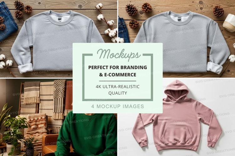 Minimalist hoodie mockup on wooden shelf lifestyle displayho