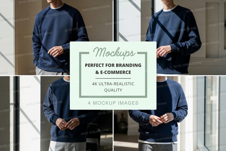 Man wearing blue hoodie mockup indoor natural light