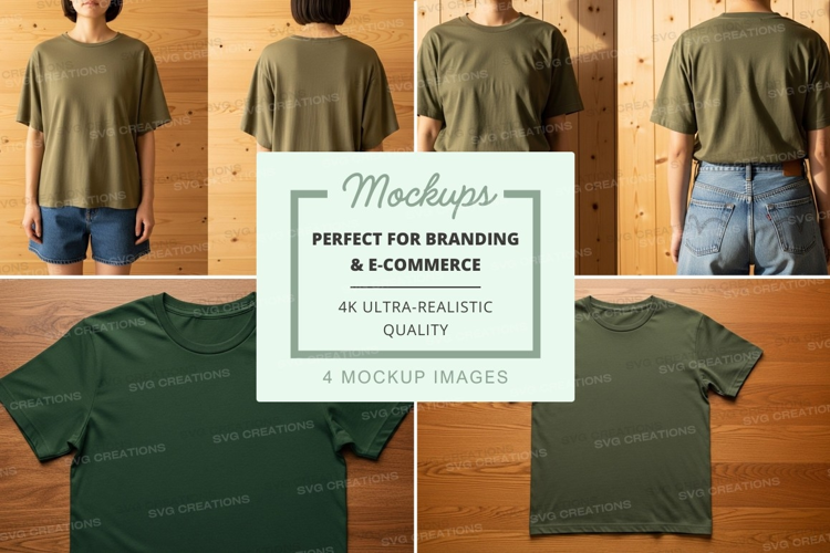 Green t-shirt mockup branding e-commerce realistic display