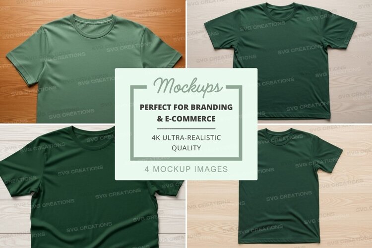 Green t-shirt mockups branding e-commerce display flat lay example image 1