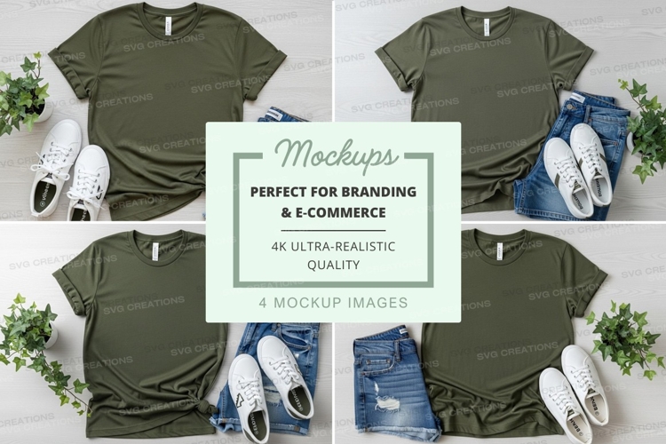 Green t-shirt mockups branding ultra realistic flat lay disp