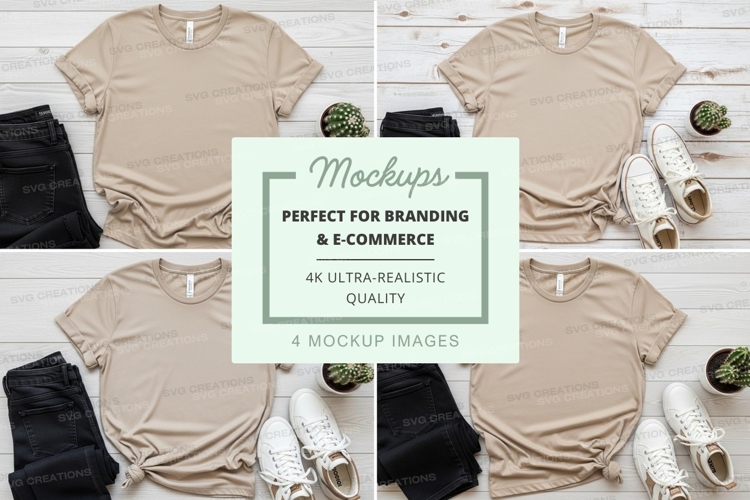 Beige t-shirt mockup set for branding ultra realistic displa example image 1