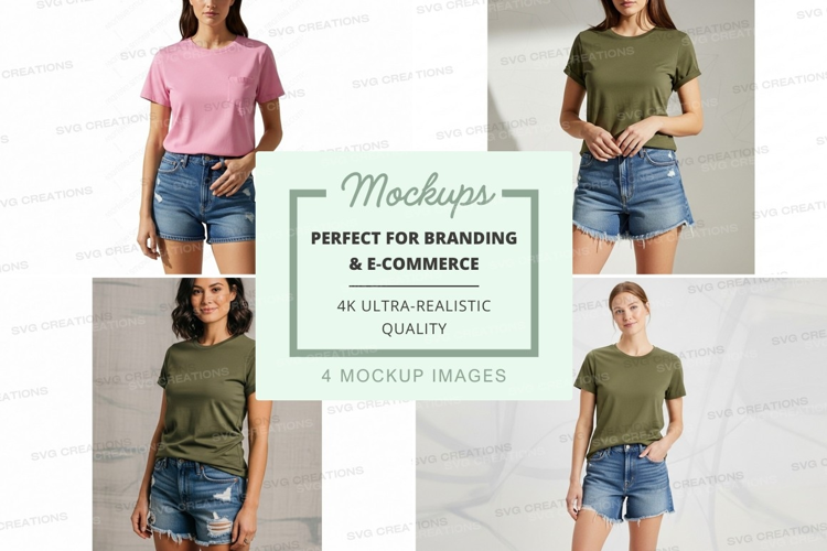 Female model denim mockup branding ecommerce realistic