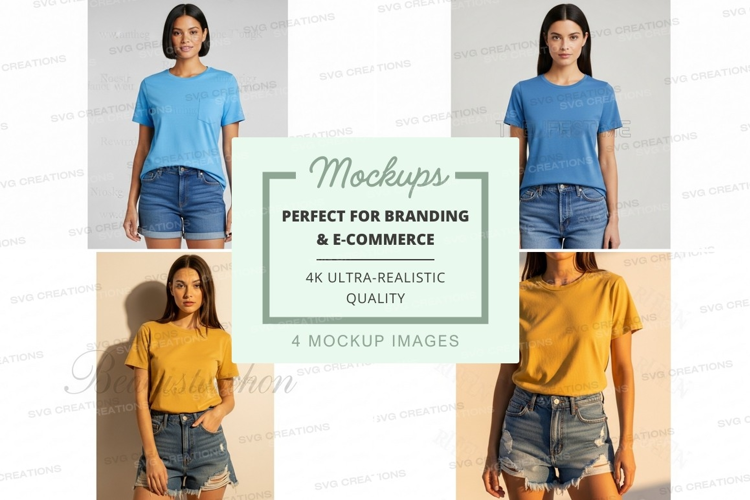 Woman t-shirt mockup branding ultra realistic denim