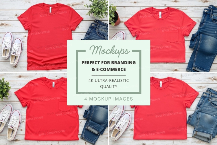 Red T-Shirt Mockup Set for Branding Ultra Realistic Clothing
