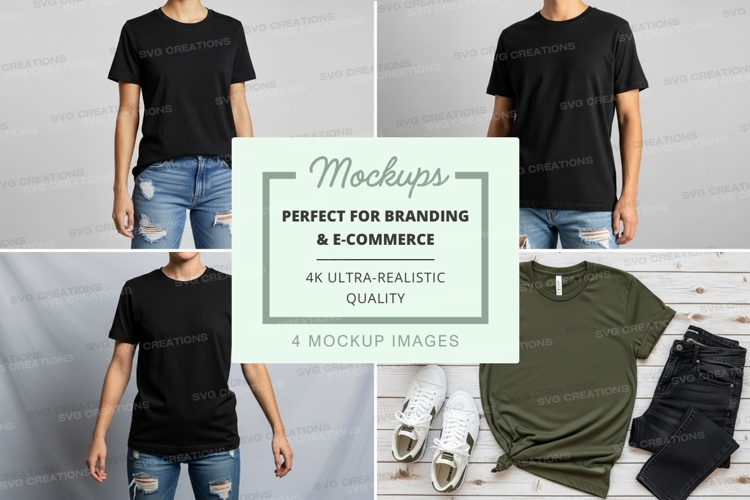 Black t-shirt mockups on mannequin ultra realistic branding