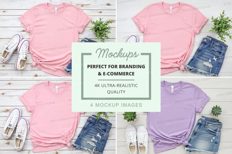 Pink t-shirt mockup set on wooden background for branding