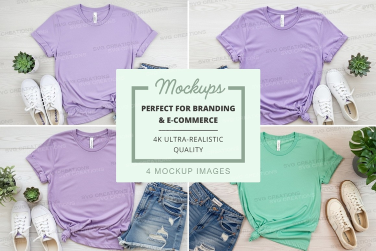 Lavender t-shirt mockups branding e-commerce display