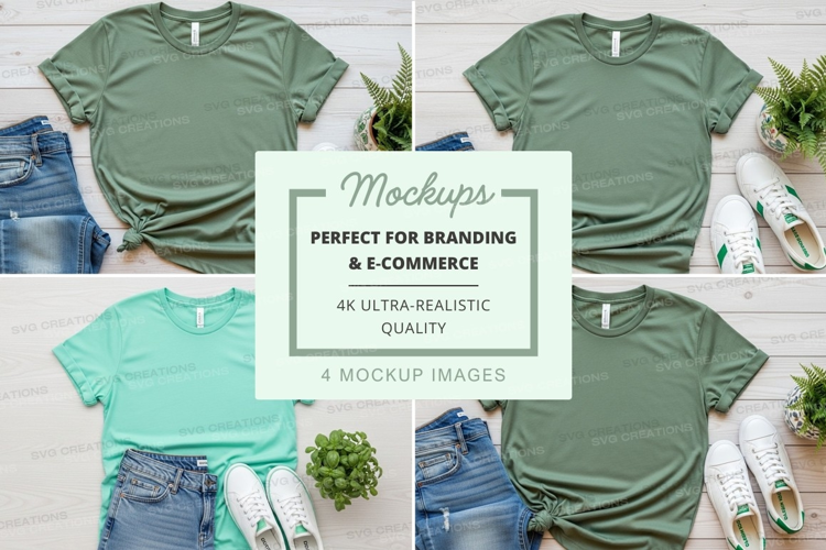 Green t-shirt mockups branding e-commerce ultra realistic