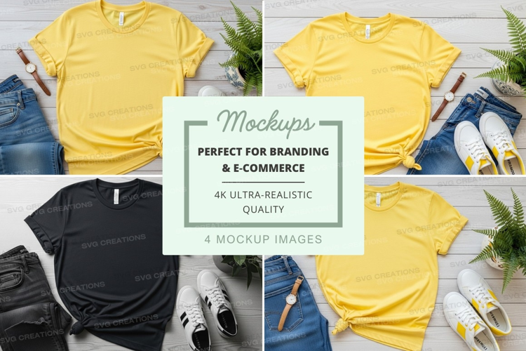 Yellow t-shirt mockups branding e-commerce ultra realistic