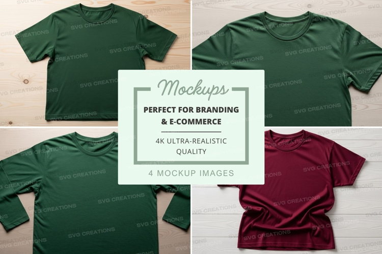 Green t-shirt mockups for branding and e-commerce display
