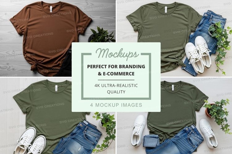 Branding mockup tshirt flat lay ultra realistic green brown