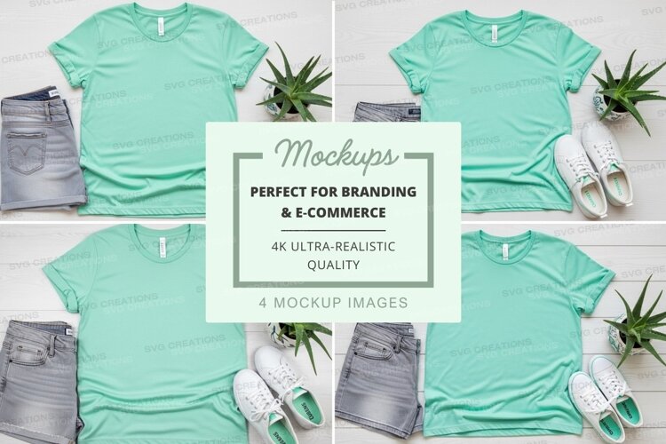 Mint t-shirt mockup branding ultra realistic flat lay example image 1