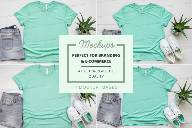 Mint t-shirt mockup branding ultra realistic flat lay