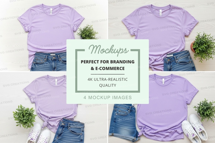 Lavender t-shirt mockups ultra realistic branding ecommerce