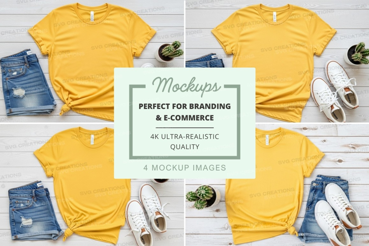 Yellow t-shirt mockups branding e-commerce ultra realistic
