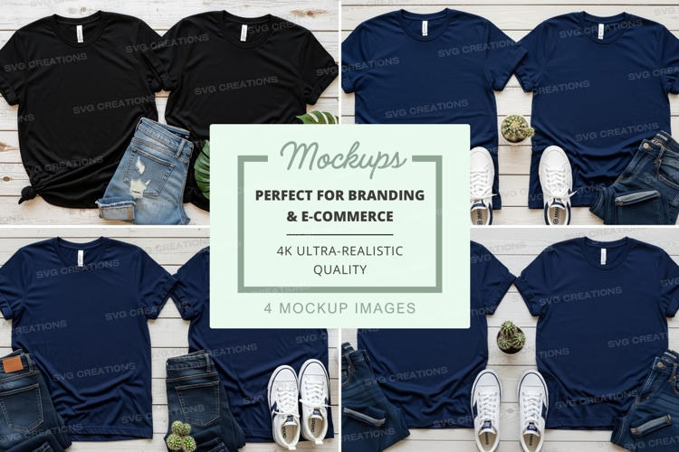 Realistic navy t-shirt mockups for branding and e-commerce d