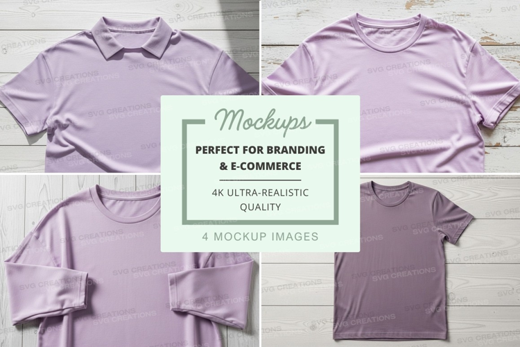 Blank purple t-shirt mockups for branding ultra realistic