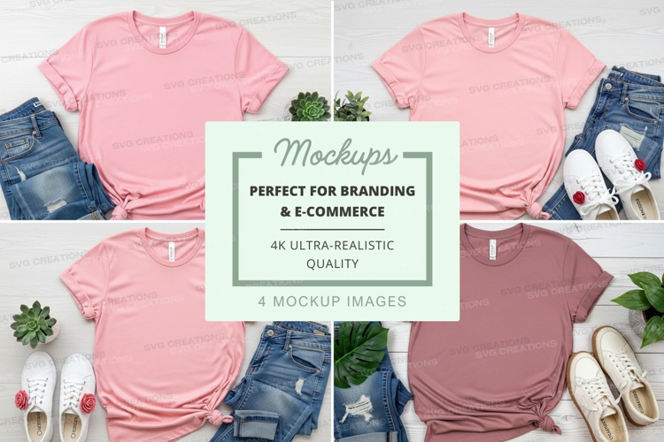 Pink t-shirt mockups branding ultra realistic flat lay