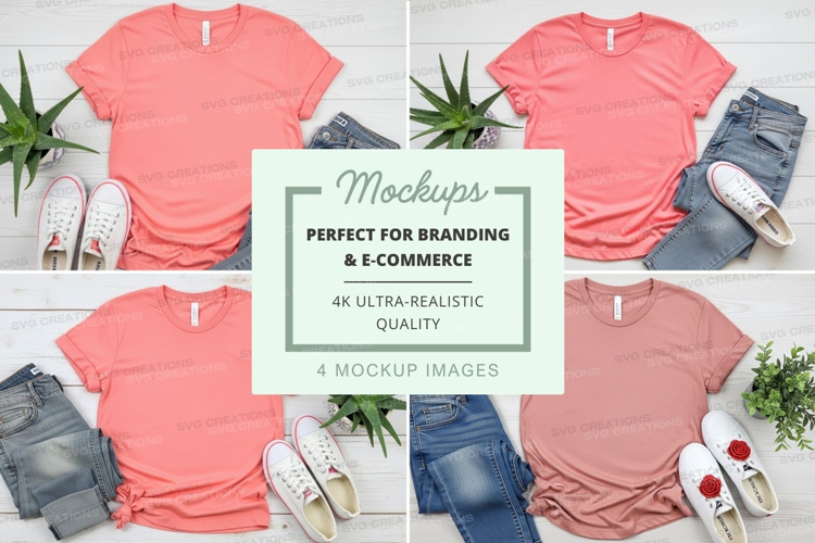 Pink t-shirt mockups branding ultra realistic flat lay