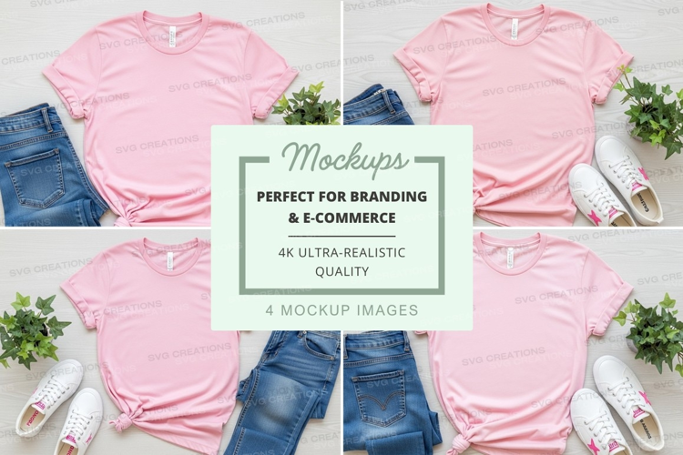 Pink t-shirt mockup branding e-commerce flat lay ultra reali