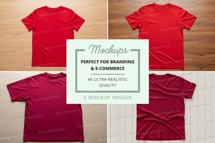 Red t-shirt mockup branding ultra realistic flat lay example image 1