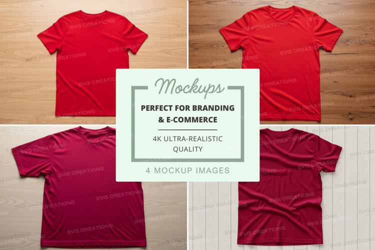 Red t-shirt mockup branding ultra realistic flat lay