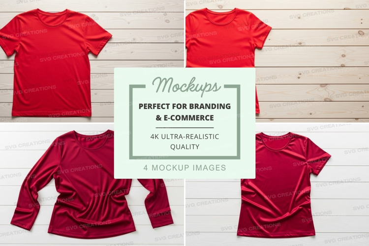 Red t-shirt mockups branding ecommerce ultra realistic displ