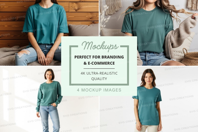 Casual teal t-shirt mockup