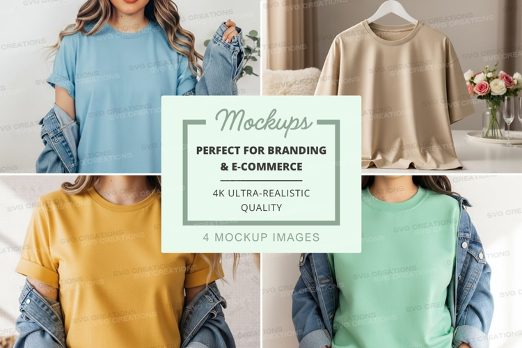 Mockup: casual t-shirts with denim jackets