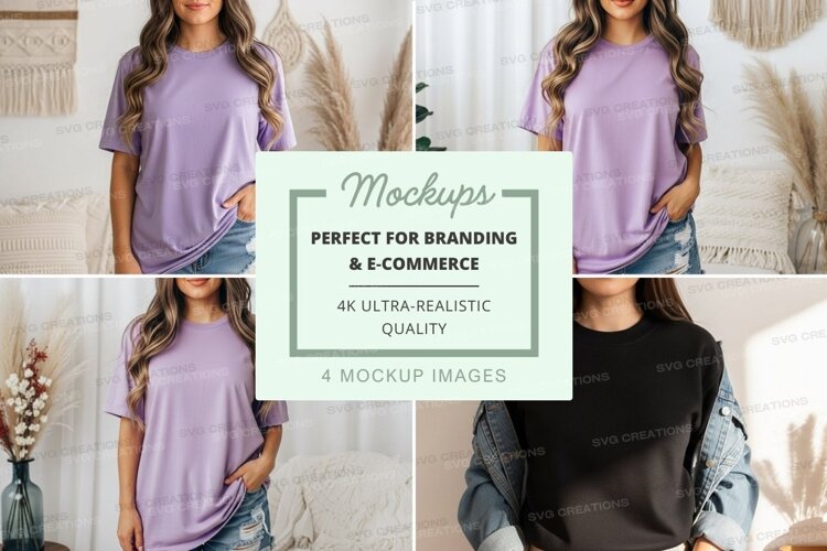Mockup of a lavender t-shirt styled in different ways example image 1
