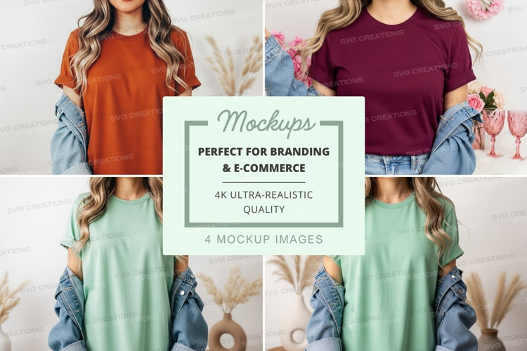 Casual t-shirts with denim jackets mockup