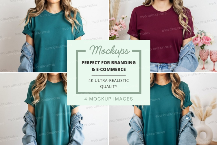 Mockup: women's casual t-shirts with denim jackets