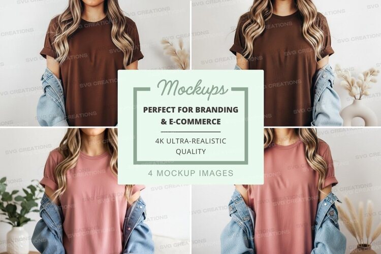 Casual t-shirt and denim jacket outfit mockup example image 1