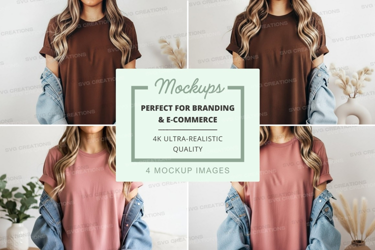 Casual t-shirt and denim jacket outfit mockup