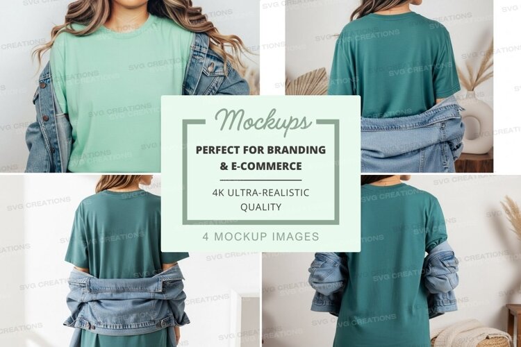 Casual green t-shirt with denim jacket example image 1