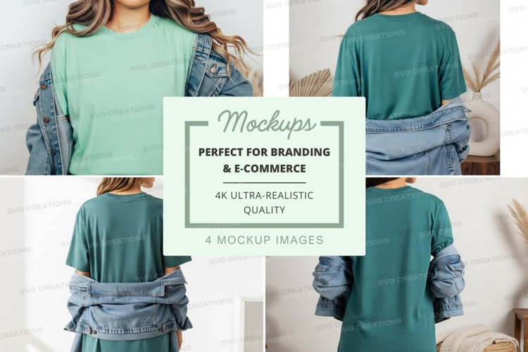 Casual green t-shirt with denim jacket