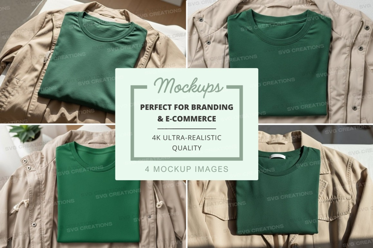 Mockup of green t-shirts with beige jackets