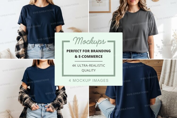 Casual t-shirt with plaid sleeves mockup example image 1