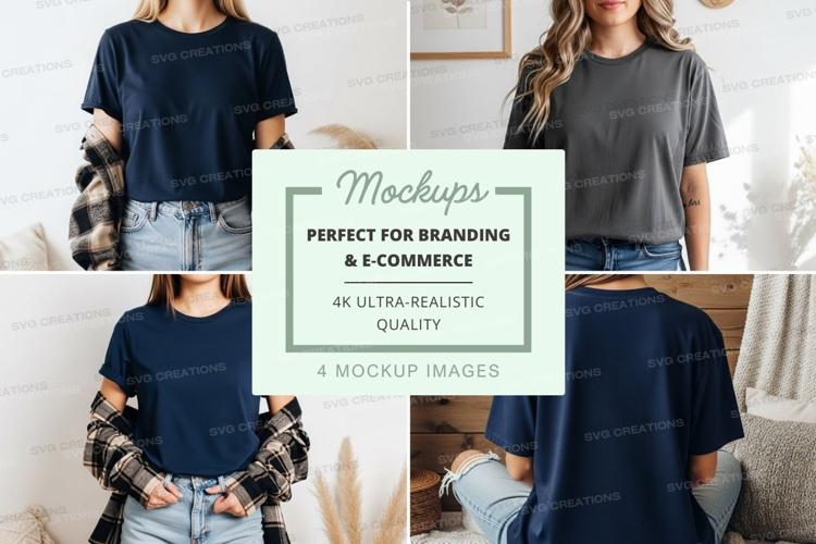 Casual t-shirt with plaid sleeves mockup
