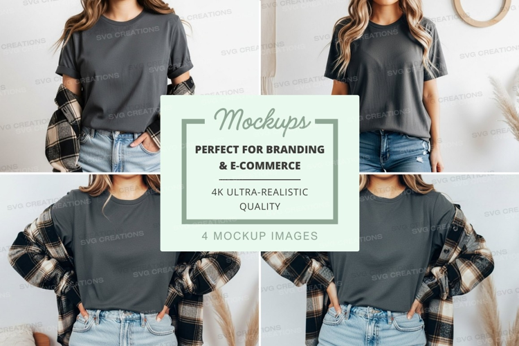 Casual plaid sleeve t-shirt mockup