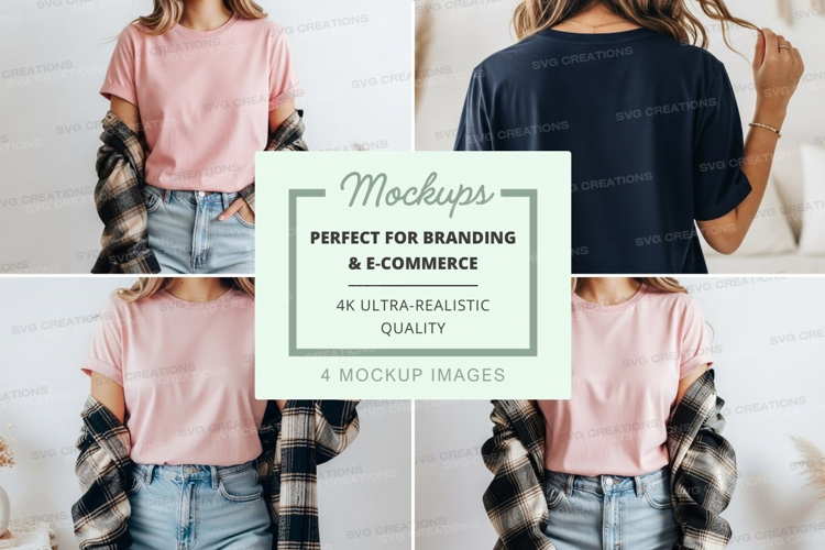 Casual t-shirt with plaid sleeves mockup