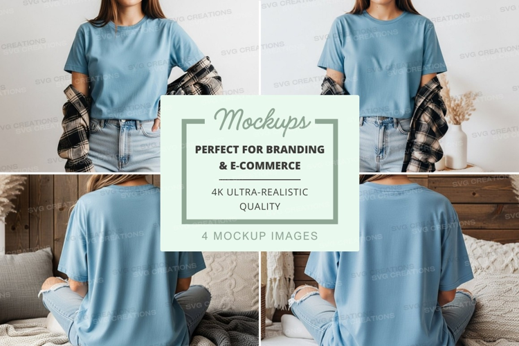 Casual blue t-shirt with plaid shirt